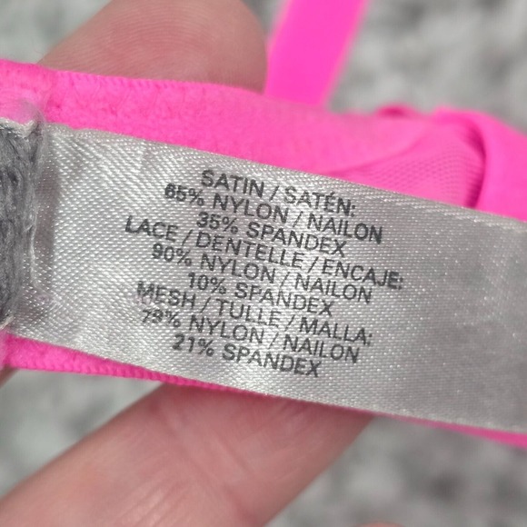 Victorias Secret Balconette Bra 34C Underwire Pink Lace Padded Y2K Coquette - Picture 8 of 11